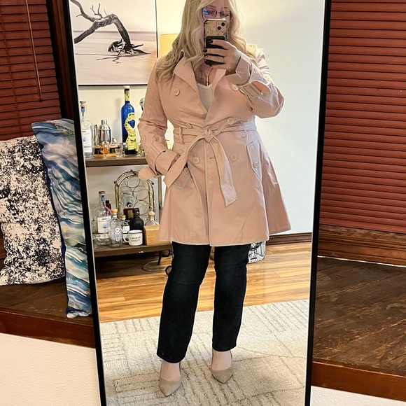Betsey Johnson Light Pink Trench Coat coquette corset swing twirl sz L jacket - Picture 3 of 16